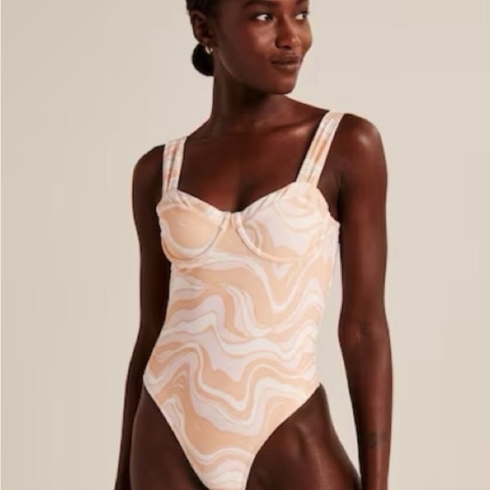 BRAND NEW Abercrombie Orange pleated strap underwire one-piece swimsuit